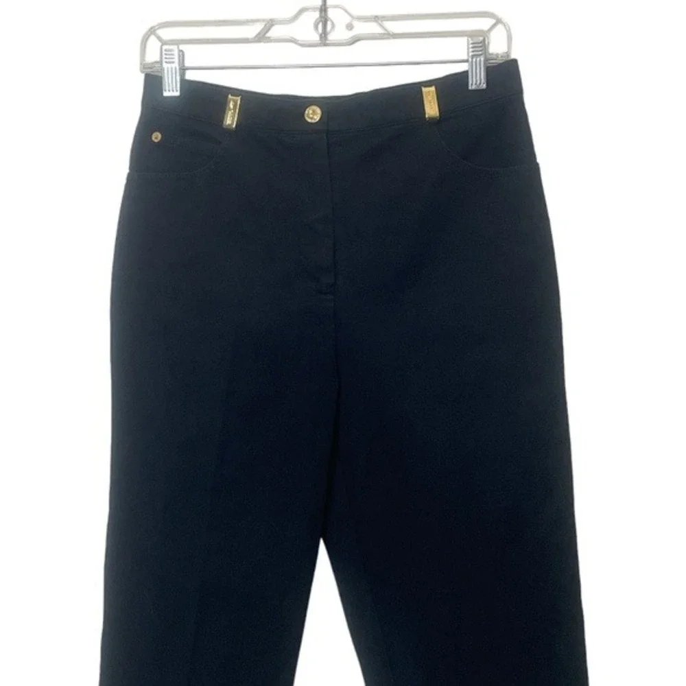 St John Sport 6 Cotton Spandex Straight Black Pants Gold‎ Accents Pockets